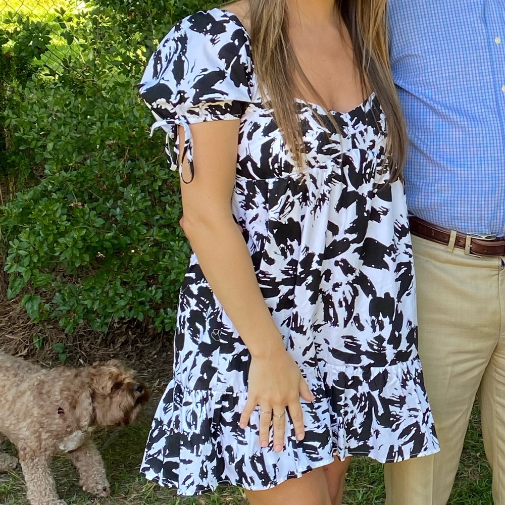 Vestique Black and White Floral Babydoll Dress